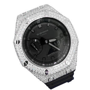 Montre à Quartz Moissanite de luxe glacé pour hommes Full Bling VVS Diamond Look boîtier hexagonal cadran noir montre-bracelet en acier inoxydable - Product Image 1