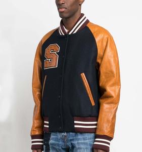 Blouson de baseball à manches en cuir pour hommes, patchs personnalisés, logo design - Product Image 3