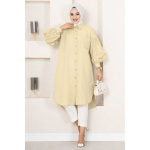 Túnica amarilla de algodón de talla grande, ropa islámica modesta, informal, estampada, con corte ovalado, hiyab, camisa de punto de verano - Product Image 1
