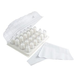 LA DOLCETTERIA Juego de 2 Bolsas para Decorar Pasteles de 44x25cm con 24 Boquillas Transparentes 5089 para Herramientas de Repostería GP y ME - Product Image 1