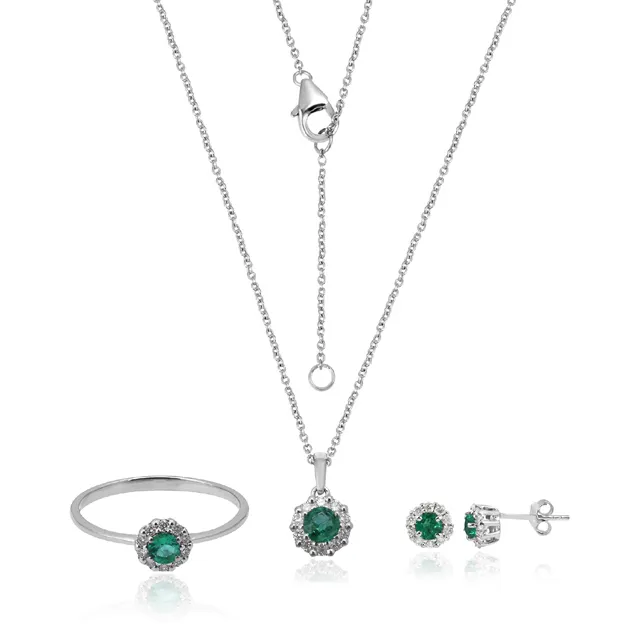 Awesome quality natural emerald gemstone 92.5 sterling silver CZ multi stud earring necklace sets for women gift jewelry