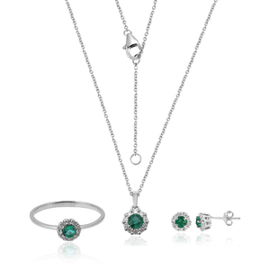 Luxury elegant <b>jewellery</b> 925 sterling silver emerald CZ multi stud ring pendant necklace <b>set</b> <b>for</b> <b>women</b> wedding parties gift - Product Image 1