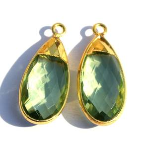 Oro galvanizado Trim verde amatista cuarzo facetado pera colgante bisel conjunto DIY estilo Vintage joyería suministros - Product Image 2