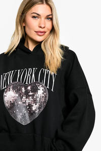 Sudadera con capucha de gran tamaño personalizada con estampado de corazón de la ciudad de Nueva York para mujer, Sudadera con capucha transpirable antiarrugas para gimnasio y ropa de calle para mujer - Product Image 5