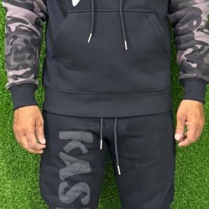 Ensemble de survêtement unisexe de haute qualité, multi-poches, coupe régulière, vêtements d'entraînement, ensemble deux pièces à capuche, survêtement élastique, imprimé uni - Product Image 5