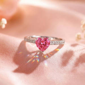 NOVAMART Fine Hallmark 18K Gold Plated Trendy <b>Silver</b> Pink Blush Heart <b>Ring</b> Free Size with <b>Adjustable</b> Opening Inlaid for Engageme - Product Image 2