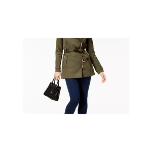 Trench Coat Casual da Donna Michael Kors Verde Taglia Grande con Cintura, Doppio Petto, Imbottitura in Cotone, Design Stampato, Lavorato a Maglia - Product Image 2