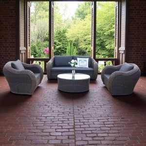 Juego de muebles de mimbre de imitación de ratán polivinílico, asientos de ocio para Patio exterior grande con forma de Luna para jardín o cubierta - Product Image 4