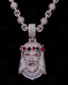 Nouveau Style Hip Hop Attrayant Argent Sterling Moissanite Diamants Jésus Fine Pendentif Collier GRA Fabrication Certifiée en Inde - Product Image 1