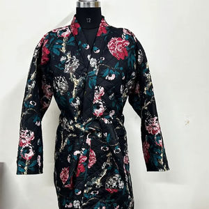 Manteau long matelassé personnalisé pour femme, en coton, imprimé floral, chauffant, style enveloppant, avec ceinture, pour l'automne et l'hiver - Product Image 1