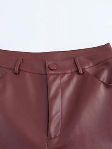 Cuir véritable Automne Hiver Casual Femmes Pantalon Poches Fermetures Éclair Lâche Jambe Droite Pantalon Nouvelle Mode Streetwear Pantalon En Cuir - Product Image 2