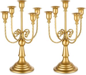 European Metal Candelabra Gold Candlestick Holder Metal <b>Candle</b> Holder 5 Arm <b>Taper</b> <b>Candle</b> Stand for Wedding Table Centerpiece - Product Image 6
