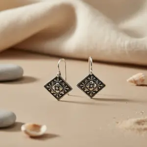 18K Gold Plated 925 Silver Floral Drop <b>Earrings</b> for Women <b>Dangle</b> Studs with <b>Diamond</b> for Wedding & Party Jewelry - Product Image 1