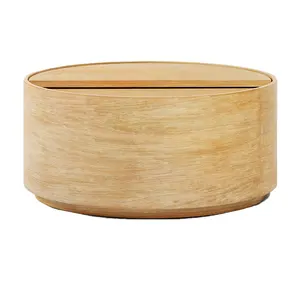 Современная мебель для гостиной-круглый журнальный столик, стол из твердой тиковой древесины с отделкой барабана
