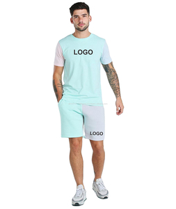Traje de sudor en blanco para hombre de etiqueta privada Camiseta lisa y pantalones cortos Conjunto personalizado de verano de 2 piezas - Product Image 1