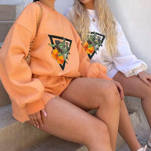 Crewneck Sweatshirt and <b>Shorts</b> Set for <b>Women</b> Oversized Embroidered Puff Printing Custom Plain Casual <b>Women</b> 2 Piece Sets - Product Image 2