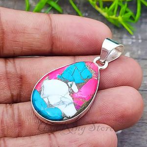 Collar MANOMAY Hecho a Mano con Colgante de Algodón de Azúcar Turquesa, Plata de Ley 925, Joyería de Lujo con Diseño Budista Tibetano para Mujer - Product Image 1