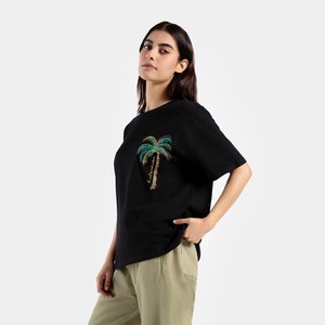 Premium 230 GSM algodón negro gota hombro camiseta para mujer logotipo personalizado bordado transpirable ecológico para todas las estaciones - Product Image 5