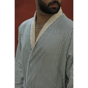 Robe Kimono Rayée en Coton pour Homme, Légère, Longue, avec Poches, Douce, Respirante, pour Spa, Plage, Hôtel, Vêtement d'Intérieur, Taille Unique - Product Image 1