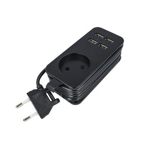 Ciabatta caricabatteria USB 4 porte 5V 2.4A ricarica rapida 1 Slot 2P 10A cavo 1.5 metro nero-materiali - Product Image 1