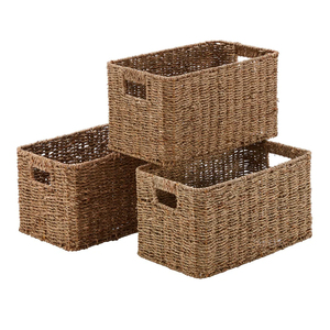 Cesta de algas marinas naturales ecológicas, manijas hechas a mano, accesorio moderno para el hogar para almacenamiento de juguetes, cubierta para maceta, Baño - Product Image 6