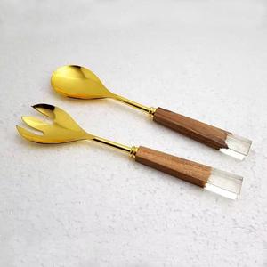 Offre spéciale Meilleur design en acier inoxydable plaqué or avec poignée tactile en résine et en bois pour la cuisine et la salle à manger - Product Image 1