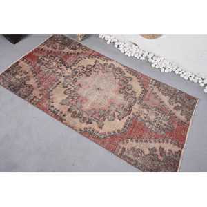 3.1x5.7 ft Rug, Vintage Rug, Turkish <b>Red</b> <b>Wool</b> Striped Rug - Product Image 4