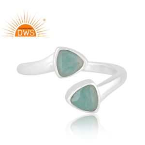 Anillo ajustable de piedras preciosas amazonitas naturales de plata de ley fina de última tendencia, fabricante de joyería personalizada - Product Image 2