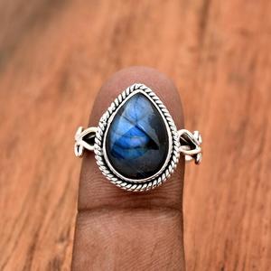 Bague Labradorite en forme de larme en argent sterling 925 Bague de déclaration en filigrane délicate Bande de corde de créateur Unique - Product Image 1