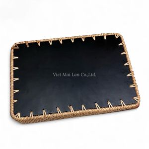 ถาดตกแต่งสไตล์โบฮีเมียนทำมือจากหวายฝังเปลือกหอยมุก ดีไซน์ยืดหยุ่น เป็นมิตรกับสิ่งแวดล้อม เหมาะสำหรับใช้บนโต๊ะในบ้าน - Product Image 4