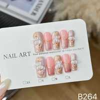 Faux ongles floraux faits main à presser, aspect vernis gel rose pailleté, pour femmes, usage professionnel en salon