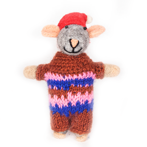 Poupée de Noël en feutre de laine faite à la main avec un chapeau de Père Noël, figurine d'agneau festive, décoration de Noël - Product Image 1