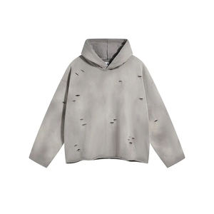 Haute qualité 100% coton lavé à l'acide à capuche séchage rapide respirant en détresse brodé hiver classique nouveau teint uni - Product Image 2