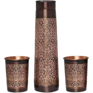 Grande bouteille d'eau en cuivre pur ayurvédique zen asiatique, récipient jetable pour la consommation intérieure et extérieure par Vedela Naturals - Product Image 6