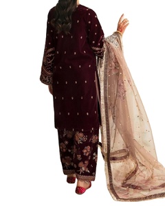 Traje Shalwar Kameez de 3 Piezas para Mujer, Diseño Nuevo 2024, Dupatta de Color Sólido con Decoración de Lentejuelas Bordadas, Hecho a Medida para Fiestas - Product Image 4
