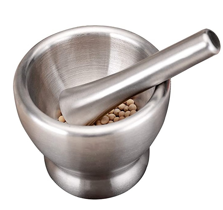 High quality aluminum mortar and pestle Metal Nickle Plated Finished Mortar Pestle Grinding Garlic Ginger mortar and pestle