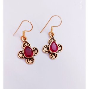 Pendientes de rubí de Plata de Ley 925, diseño de gota con piedras preciosas turquesa, acabado en oro rosa, regalo para niñas y - Product Image 2