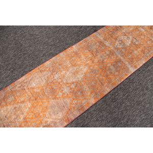 พรมวินเทจขนาดเล็ก 2.3x11.9 ฟุต พรมลายเรขาคณิตสีส้มสไตล์ตุรกี Herki - Product Image 3