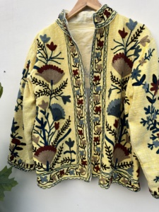 Handmade Floral Suzani Embroidery Quilted Cotton <b>Jacket</b> for Women Breathable Woven <b>Short</b> Beach or Winter Wear Dress - Product Image 2