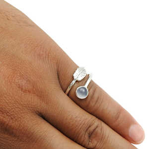 Factory Wholesale Hot Sale <b>Silver</b> <b>Feather</b> <b>Ring</b> For Women Original 925 <b>Silver</b> Adjustable Finger <b>Ring</b> With Chalcedony Gemstone - Product Image 4