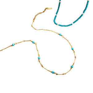 Collar de Acero Inoxidable Chapado en Oro de 18K J&D con Pequeño Colgante de Turquesa Azul, Collares de Cristal - Product Image 2