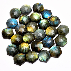 Cabujón hexagonal facetado de labradorita de 20x20 mm, par natural a juego, labradorita de fuego, gemas semipreciosas para la fabricación de joyas. - Product Image 1