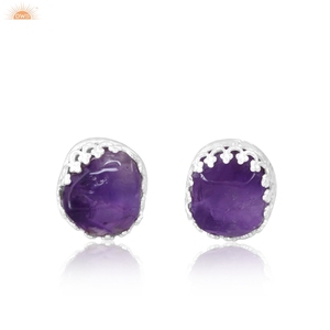 อเมทิสต์สีม่วงหยาบอัญมณีต่างหูสตั๊ดที่เรียบง่าย 925 ต่างหูผู้หญิงเงินสเตอร์ลิงผู้ผลิตเครื่องประดับที่กําหนดเอง - Product Image 1