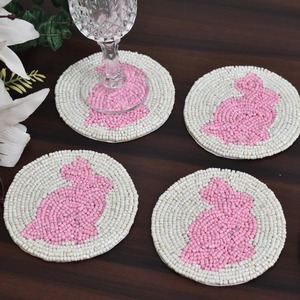 Sous-verre perlé en forme de lapin rose fait à la main cuisine Table à manger thé café porte-gobelet en gros décoratif boisson tapis tampons - Product Image 5