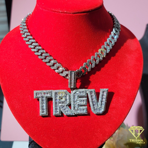 Lettres de baguette glacées Pendentif nom personnalisé avec argent sterling 925 en diamants cultivés en laboratoire VVS Bijoux Hip Hop - Product Image 5