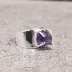 Joyería de piedra en bruto Anillo de mujer Piedra preciosa de amatista cruda natural Piedra natal de Febrero Joyería de piedra ancha vintage Anillo de plata esterlina 925 - Product Image 4