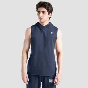 Perform Vintage Hooded Tank <b>Navy</b> Solid Color Muscle XL Regular Fit Breathable Knitted Polyester Cotton Spandex Blank Printed - Product Image 1