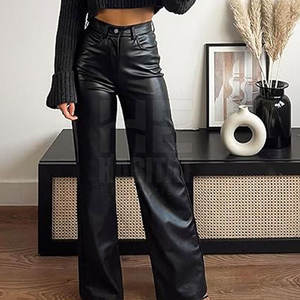 กางเกงหนังผู้หญิงคุณภาพสูง สีดำ หนังนุ่ม เหมาะสำหรับชุดลำลอง กางเกงหนังผู้หญิง - Product Image 3