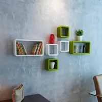 IBS Set Pot Bunga Menggantung 6 Buah Berkualitas Tinggi Buatan Tangan Modern, Warna Hijau Putih, Bahan MDF Kubus Multifungsi untuk Dinding Ruang Tamu