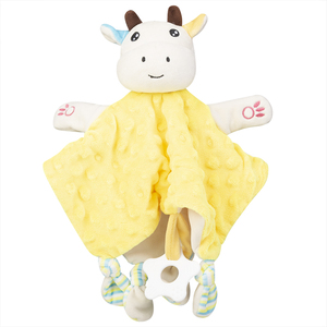 Vente en gros de peluche couverture de sécurité douce vache Lovey pour bébés avec anneau de dentition et coins noués - Product Image 2